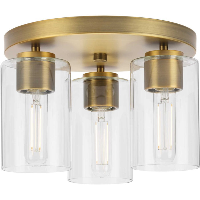 Progress Lighting Cofield 3 Light Flush Mount, Vintage Brass/Clear - P350237-163