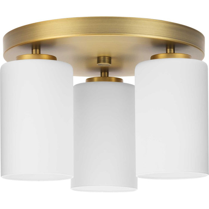 Progress Cofield 3 Light Flush Mount, Vintage Brass/Etched White - P350238-163