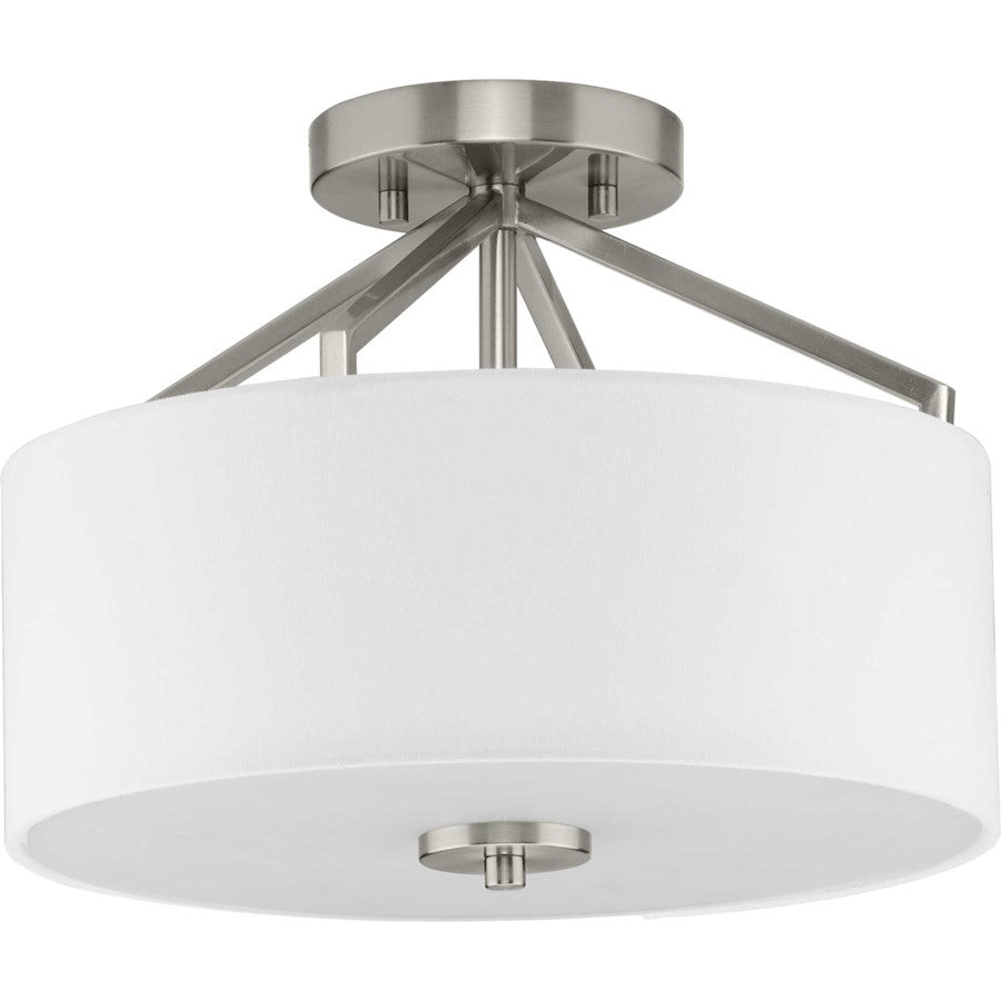 Progress Goodwin 2 Light Semi-Flush Mount, Nickel/White Linen - P350239-009