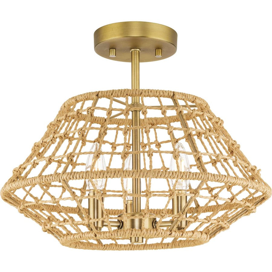 Progress Lighting Laila 3 Light Semi-Flush, Vintage Brass - P350246-163