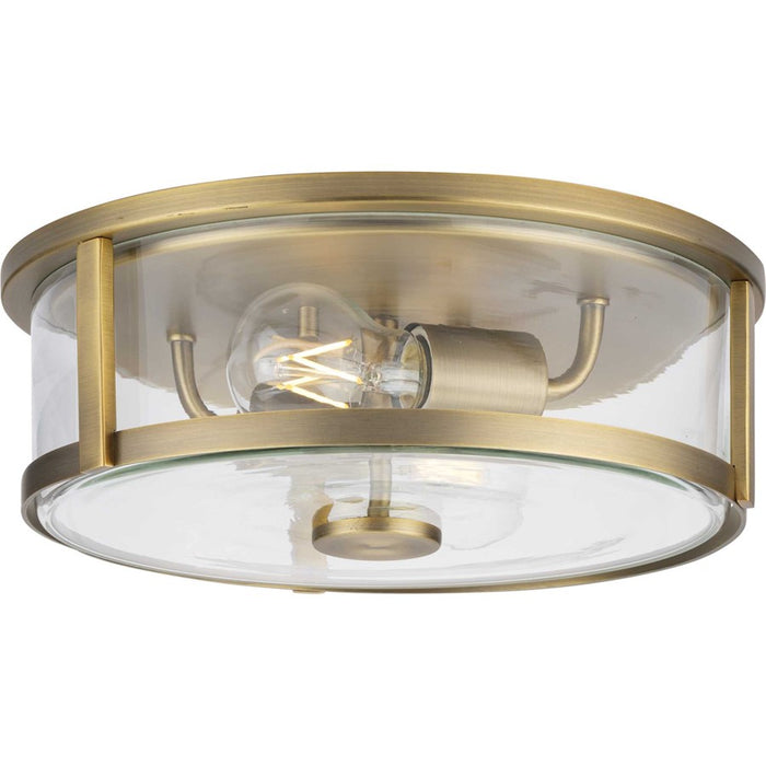 Progress Lighting Gilliam 2 Light Flush Mount, Vintage Brass/Clear - P350253-163