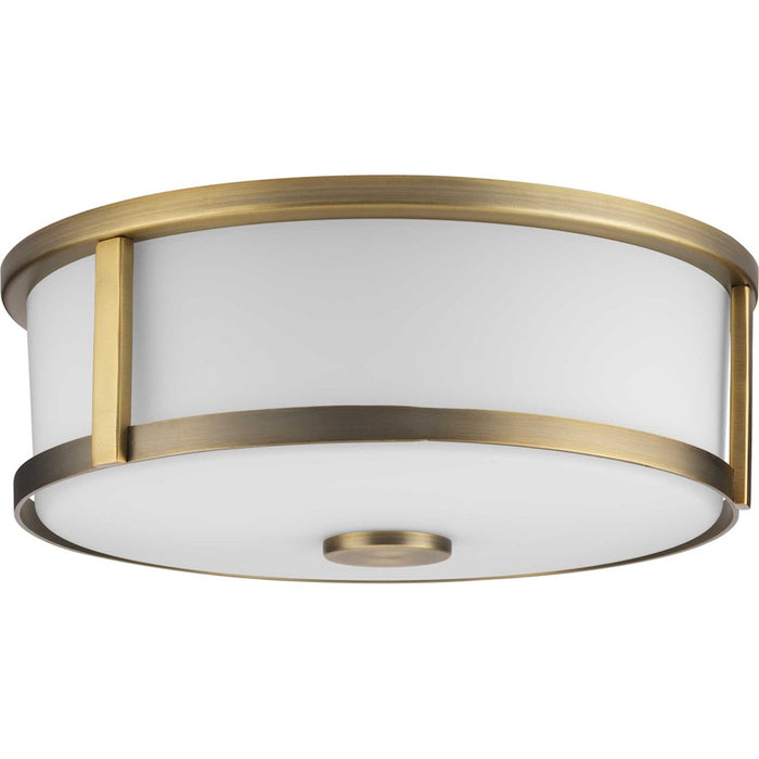 Progress Gilliam 2 Light Flush Mount, Vintage Brass/Etched Opal - P350254-163