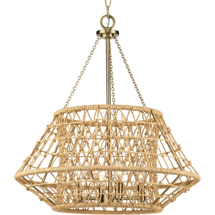 Progress Laila 4 Light Chandelier, Vintage Brass/Woven Jute - P400323-163