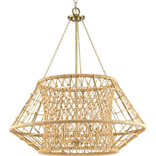 Progress Laila 5 Light Chandelier, Vintage Brass/Woven Jute - P400324-163