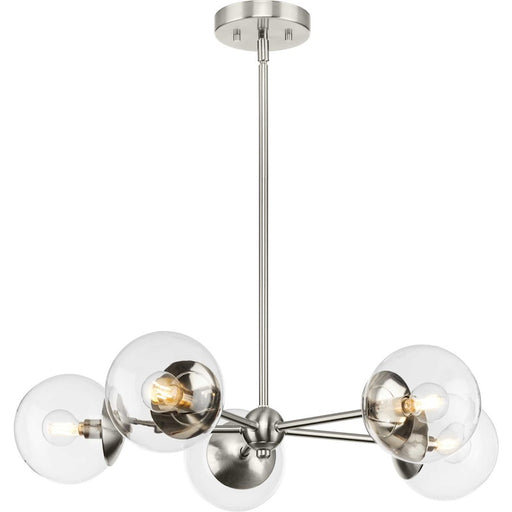 Progress Lighting Atwell 5 Light Chandelier, Brushed Nickel/Clear - P400325-009