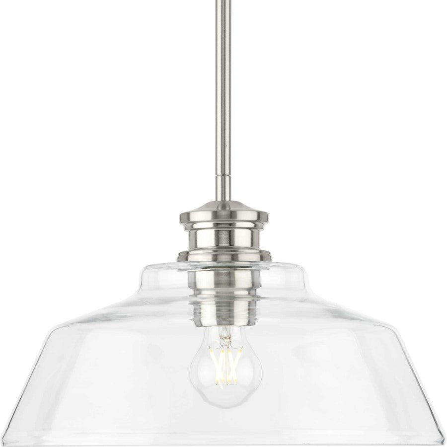 Progress Lighting Singleton 1 Light Pendant, Brushed Nickel/Clear - P500381-009