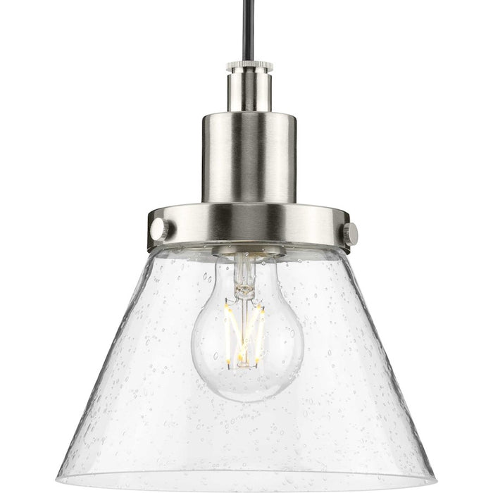 Progress Lighting Hinton 1 Light 8" Pendant, Nickel/Clear Seeded - P500382-009