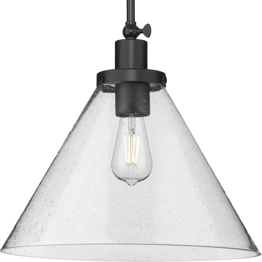 Progress Lighting Hinton 1 Light 16" Pendant, Black/Clear Seeded - P500384-31M