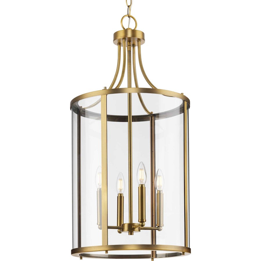 Progress Gilliam 4 Light Hall & Foyer, Vintage Brass/Clear - P500391-163