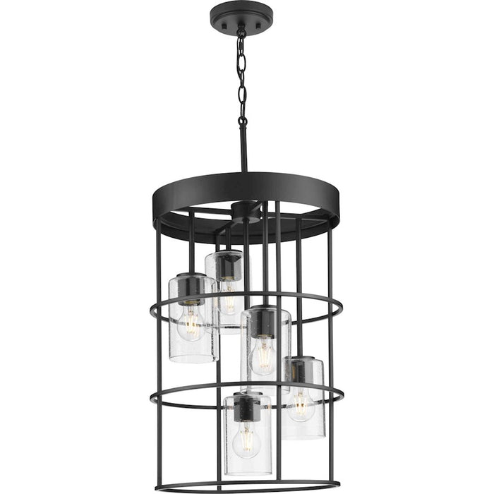 Progress Burgess 5 Light Hall & Foyer Light, Black/Clear Seeded - P500402-31M