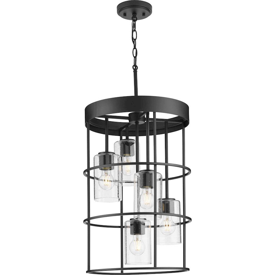 Progress Burgess 5 Light Hall & Foyer Light, Black/Clear Seeded - P500402-31M