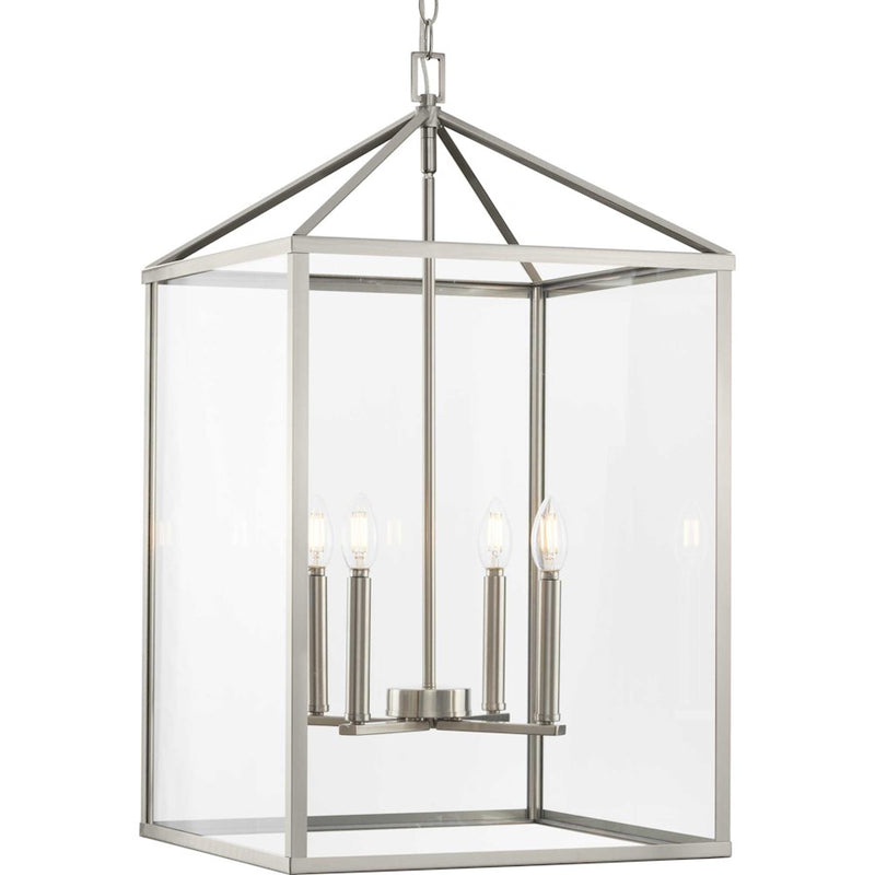 Progress Lighting Hillcrest 17" Sq. Hall/Foyer Light, Nickel/Clear - P500441-009