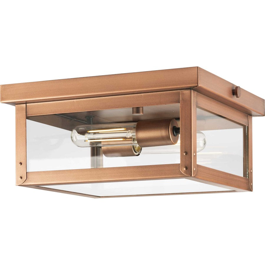 Progress Union Square 2 Light Outdoor Ceiling Light, Copper/Clear - P550007-169