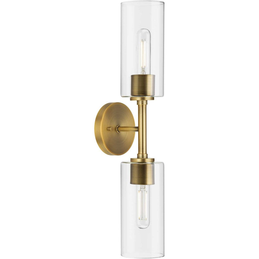 Progress Cofield 2 Light Wall Bracket, Vintage Brass/Clear - P710115-163