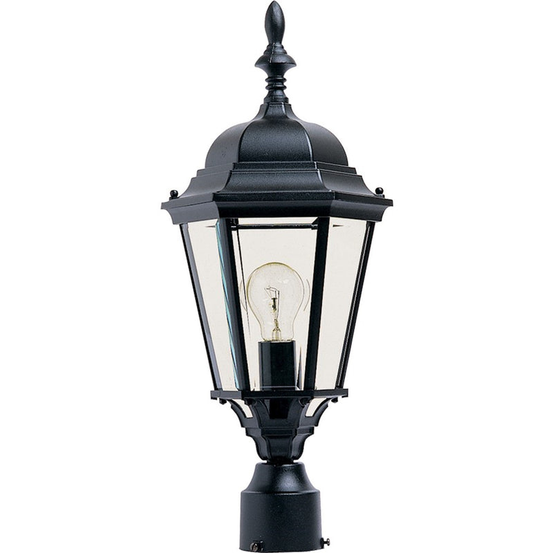 Maxim Westlake Cast 1-Light Outdoor Post Lantern | Mediterranean Black Die Cast Aluminum and Clear Glass | Driveway & Garden Post | Model MX1005BK