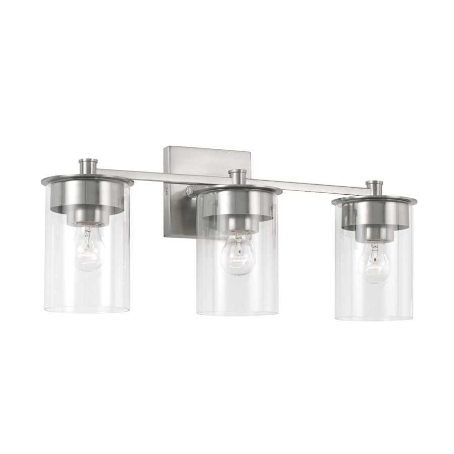 OPEN BOX: Capital Lighting Mason 3 Light Vanity, Nickel/Clear - 146831BN-532