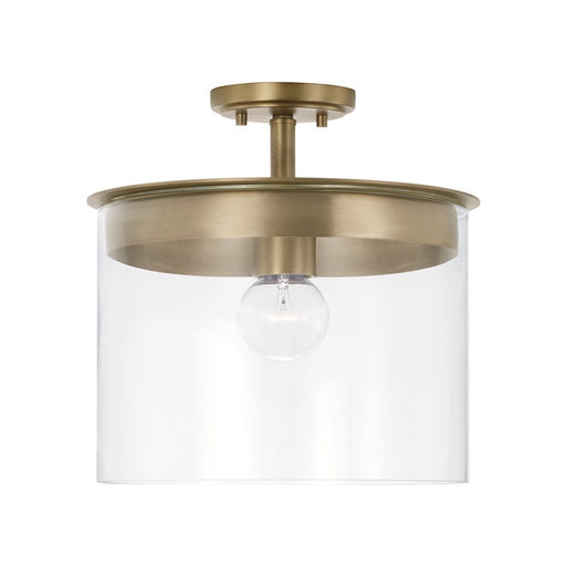 OPEN BOX: Capital Lighting Mason 1 Light 13" Semi Flush, Brass/Clear - 246812AD