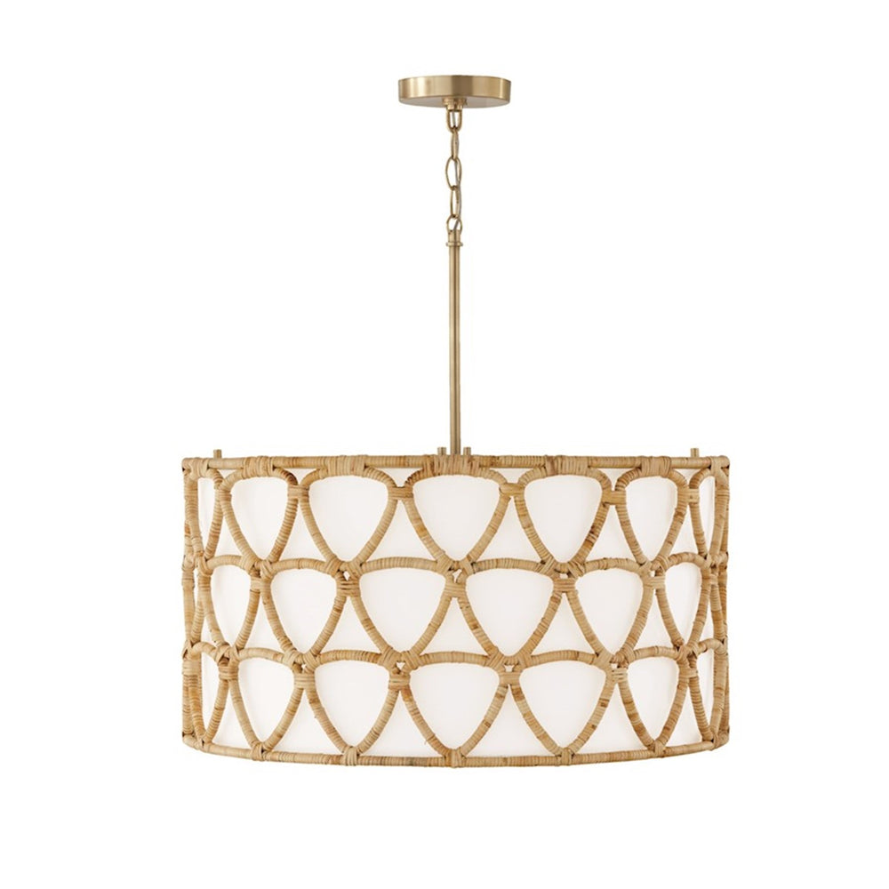 OPEN BOX: Capital Lighting Tulum 4 Light Pendant, Brass/White Fabric