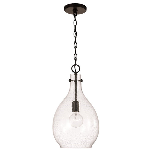 OPEN BOX: HomePlace Brentwood 1 Light Pendant, Black/Clear Seeded