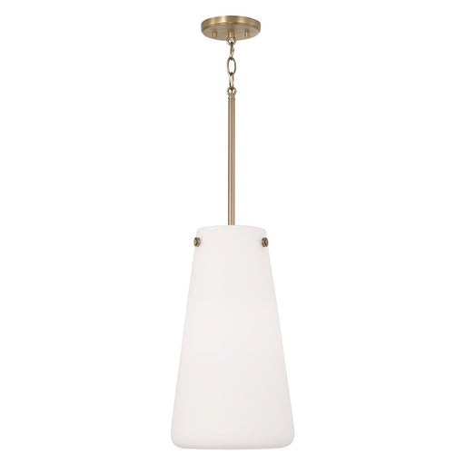 OPEN BOX: Capital Averitt 1 Light Pendant, Aged Brass/White Glass - CL355211AD