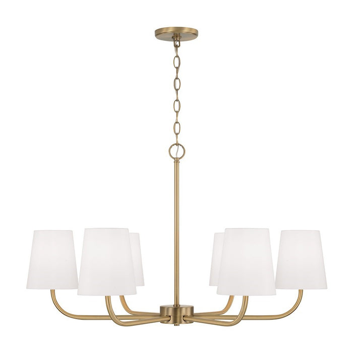 OPEN BOX: Capital Lighting Brody 6 Chandelier, Brass/White Fabric - 449462AD-706