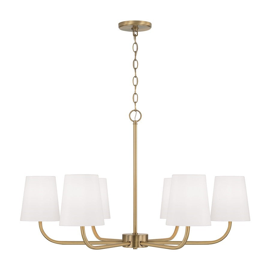 OPEN BOX: Capital Lighting Brody 6 Chandelier, Brass/White Fabric - 449462AD-706