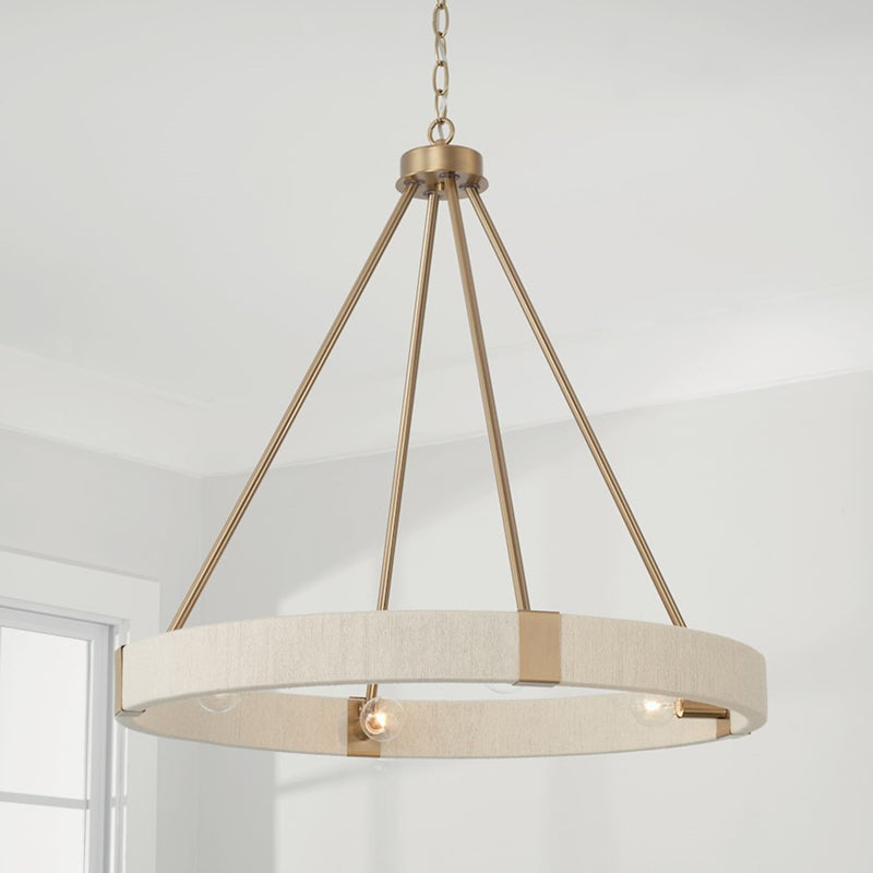 OPEN BOX: Capital Lighting Delaney 26in 4-Light Chandelier | Matte Brass and Bleached Natural Rope | Dining Room & Living Room | Model CL449841MA