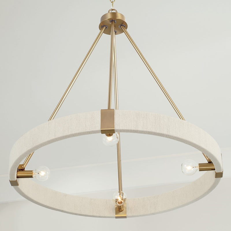OPEN BOX: Capital Lighting Delaney 26in 4-Light Chandelier | Matte Brass and Bleached Natural Rope | Dining Room & Living Room | Model CL449841MA