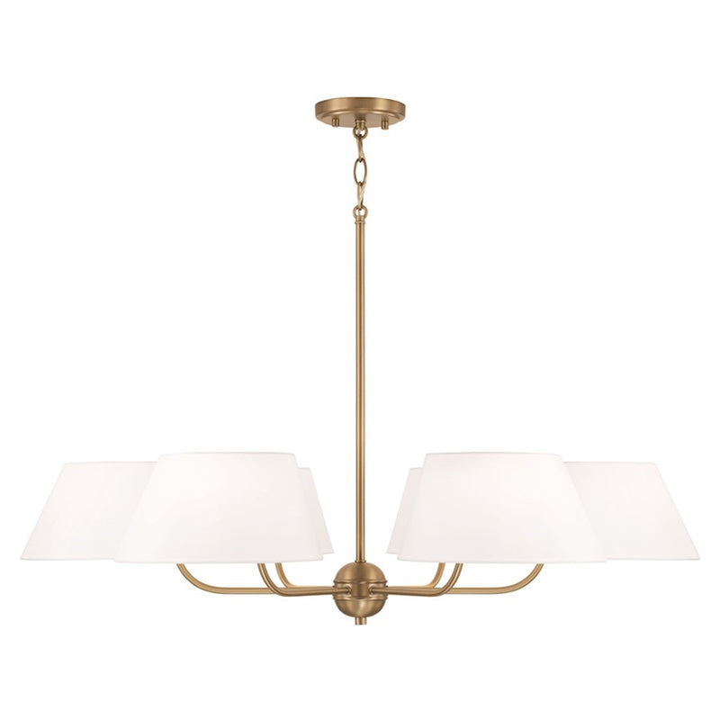 OPEN BOX ITEM: Capital Lighting Welsley 36in 6-Light Chandelier | Transitional Aged Brass and White Fabric | Dining Room & Foyer | 36 x 21.25 in | Model CL450461AD