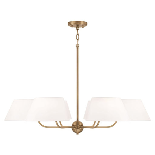 OPEN BOX ITEM: Capital Lighting Welsley 36in 6-Light Chandelier | Transitional Aged Brass and White Fabric | Dining Room & Foyer | 36 x 21.25 in | Model CL450461AD
