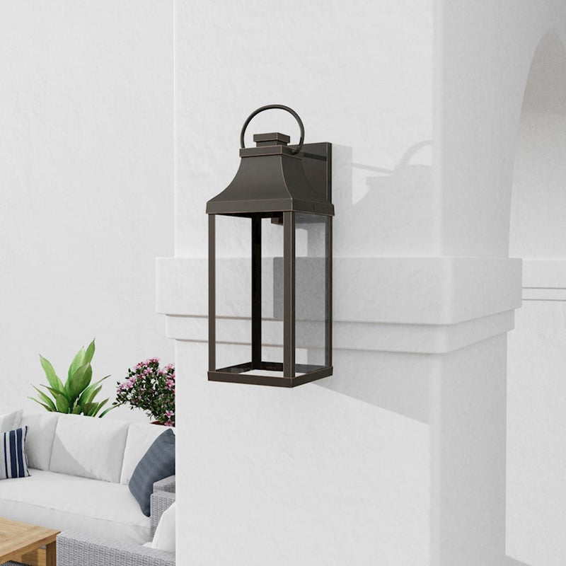 OPEN BOX: Capital Lighting Bradford 7in 1-Light Outdoor Wall Lantern | Oiled Bronze and Clear Glass | Covered Patio & Entryway | Model CL946421OZ-GL