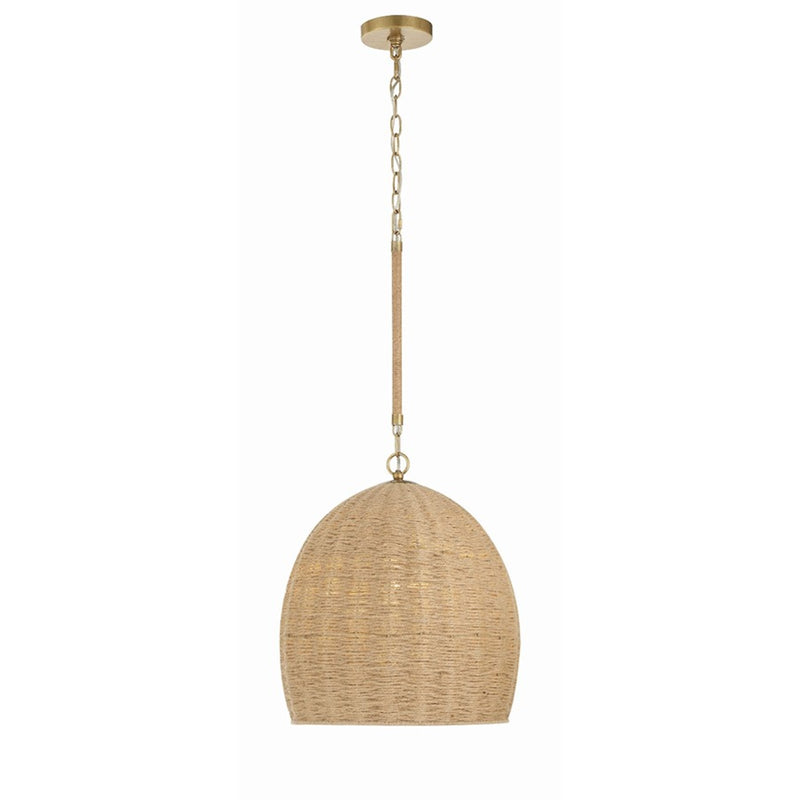 OPEN BOX ITEM: Crystorama Jace 15in 1-Light Pendant | Coastal Soft Gold and Natural Jute | Kitchen Island & Dining Room | 15 x 17 in | Model CYJAC-10500-SG
