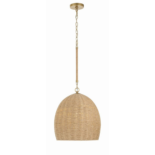 OPEN BOX ITEM: Crystorama Jace 15in 1-Light Pendant | Coastal Soft Gold and Natural Jute | Kitchen Island & Dining Room | 15 x 17 in | Model CYJAC-10500-SG