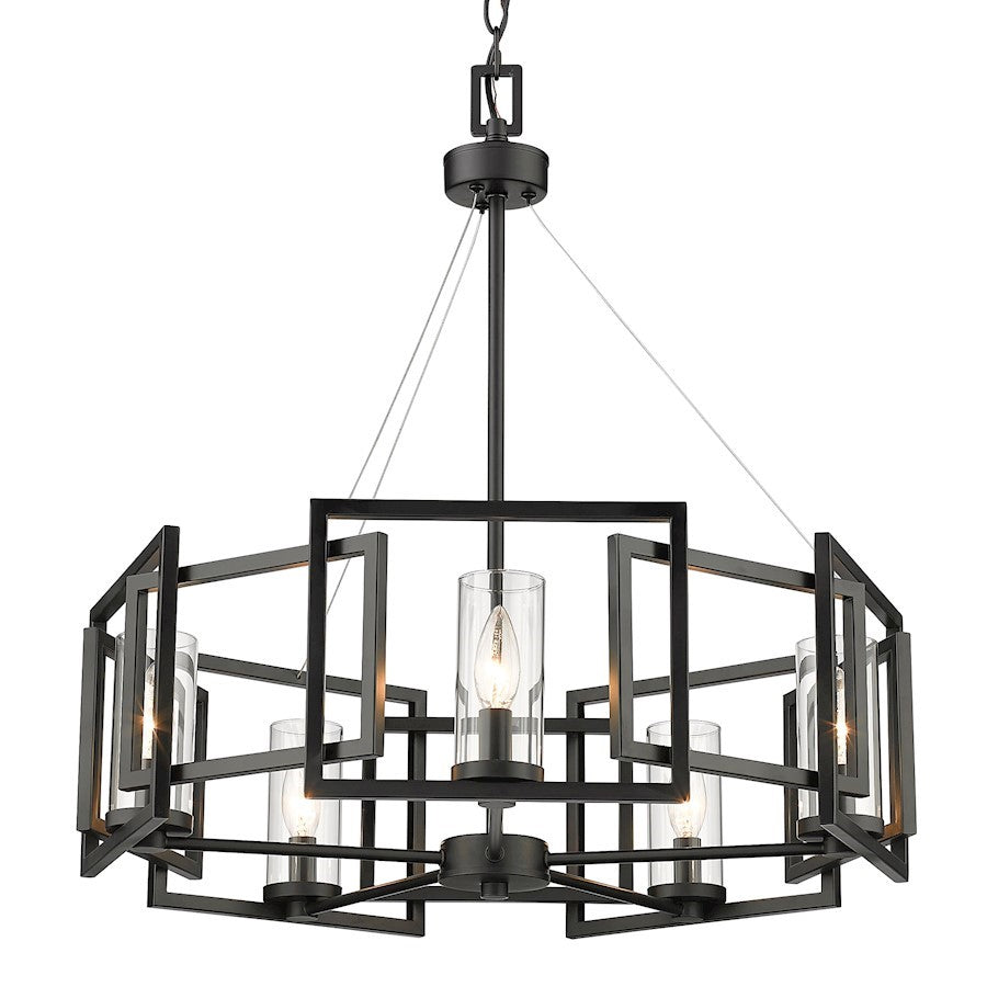 OPEN BOX:Golden Lighting Marco 5 Light Chandelier, Matte Black/Clear Glass