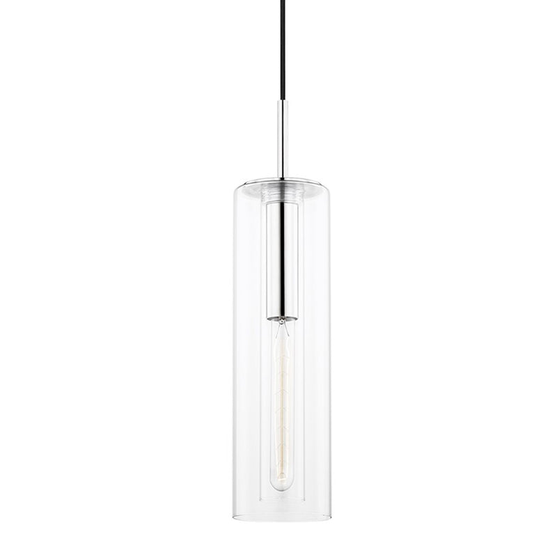 OPEN BOX: Mitzi Belinda 18in 1-Light Pendant | Modern Polished Nickel and Clear Glass | Kitchen Island & Dining Room | Model HVH415701B-PN