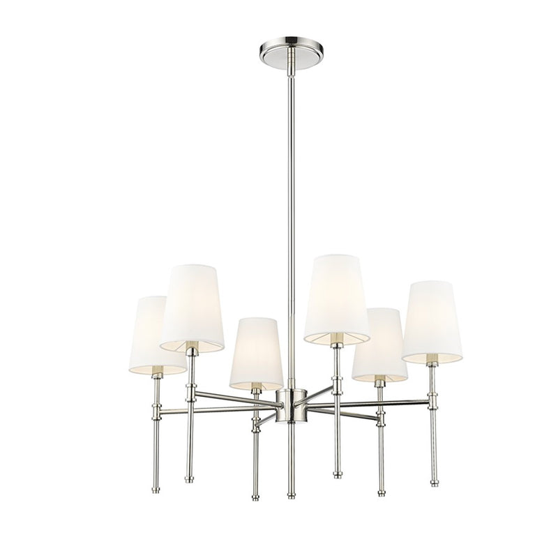 OPEN BOX: Millennium Lighting Adorra 26in 6-Light Chandelier | Traditional Polished Nickel and White | Dining Room & Living Room | Model MN16106-PN