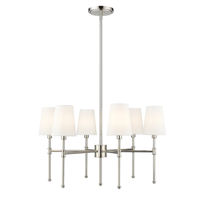 OPEN BOX: Millennium Lighting Adorra 26in 6-Light Chandelier | Traditional Polished Nickel and White | Dining Room & Living Room | Model MN16106-PN