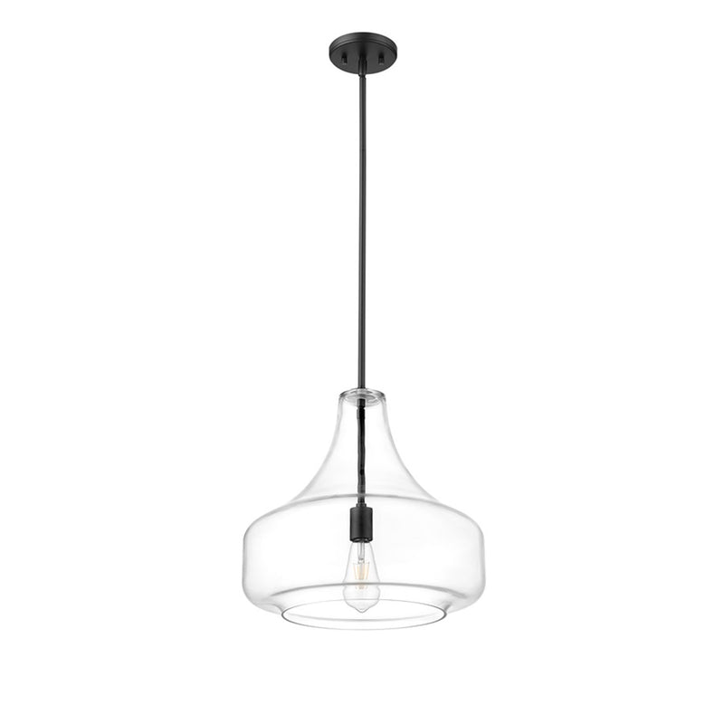 OPEN BOX: Millennium Madelynn 16in 1-Light Pendant | Matte Black and Clear Glass | Kitchen Island & Dining Room | 16 x 16 x 16 in | Model MN20301-MB