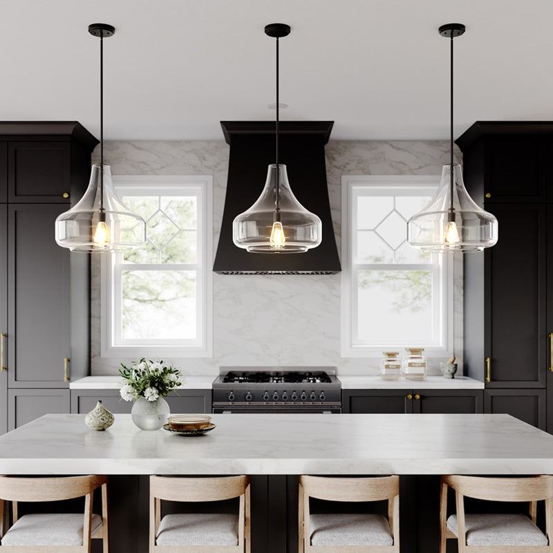 OPEN BOX: Millennium Madelynn 16in 1-Light Pendant | Matte Black and Clear Glass | Kitchen Island & Dining Room | 16 x 16 x 16 in | Model MN20301-MB