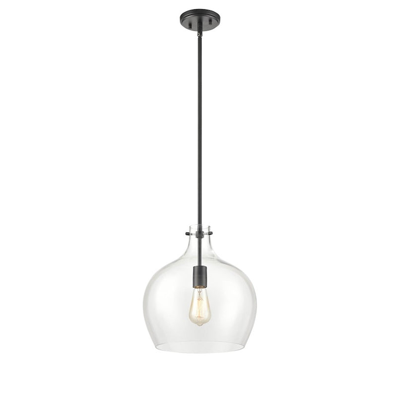 OPEN BOX: Millennium Lighting 13in 1-Light Pendant | Matte Black and Clear Glass | Kitchen Island & Hallway | 13 x 14 in | Model MN2071-MB