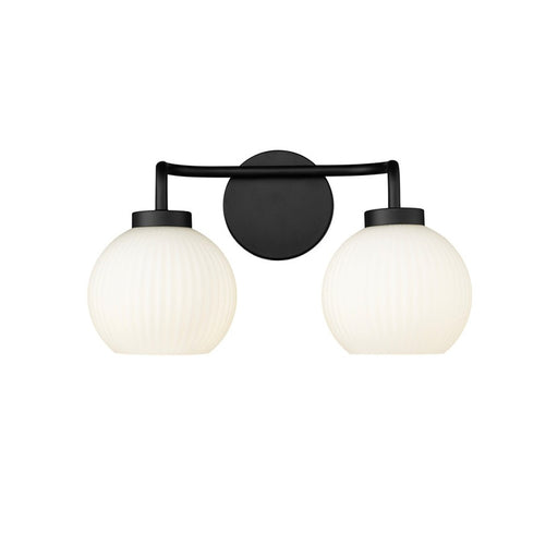 OPEN BOX ITEM: Millennium Lighting Oprah 2-Light Vanity Light | Modern Matte Black and Opal Ribbed Glass | Bathroom Vanity & Powder Room | 15 x 8.5 in | Model MN22402-MB