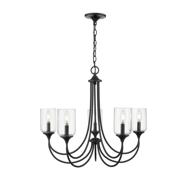 OPEN BOX ITEM: Millennium Lighting Waddingham 27in 5-Light Chandelier | Transitional Matte Black and Clear Glass | Dining Room & Foyer | Model MN22405-MB