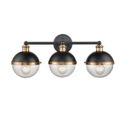 OPEN BOX: Millennium Lighting Ellmira 24in 3-Light Vanity Light | Matte Black and Aged Brass with Clear Seeded | Bathroom Vanity | Model MN4253-MB-AB
