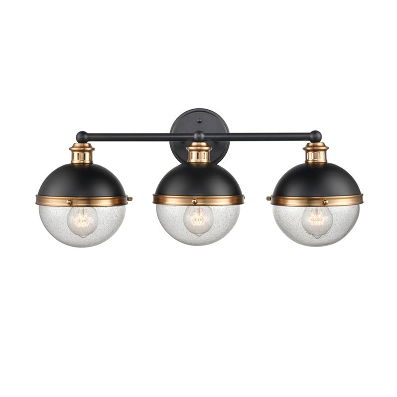 OPEN BOX: Millennium Lighting Ellmira 24in 3-Light Vanity Light | Matte Black and Aged Brass with Clear Seeded | Bathroom Vanity | Model MN4253-MB-AB
