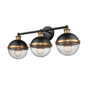 OPEN BOX: Millennium Lighting Ellmira 24in 3-Light Vanity Light | Matte Black and Aged Brass with Clear Seeded | Bathroom Vanity | Model MN4253-MB-AB
