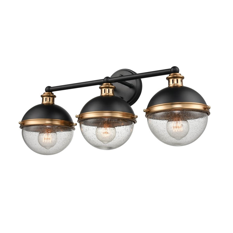 OPEN BOX: Millennium Lighting Ellmira 24in 3-Light Vanity Light | Matte Black and Aged Brass with Clear Seeded | Bathroom Vanity | Model MN4253-MB-AB