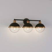 OPEN BOX: Millennium Lighting Ellmira 24in 3-Light Vanity Light | Matte Black and Aged Brass with Clear Seeded | Bathroom Vanity | Model MN4253-MB-AB