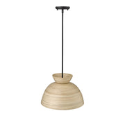 OPEN BOX: Millennium Lighting Jaycen 16in 1-Light Pendant | Matte Black and Bamboo Nature Shade | Kitchen Island & Dining Room | Model MN48001-MB