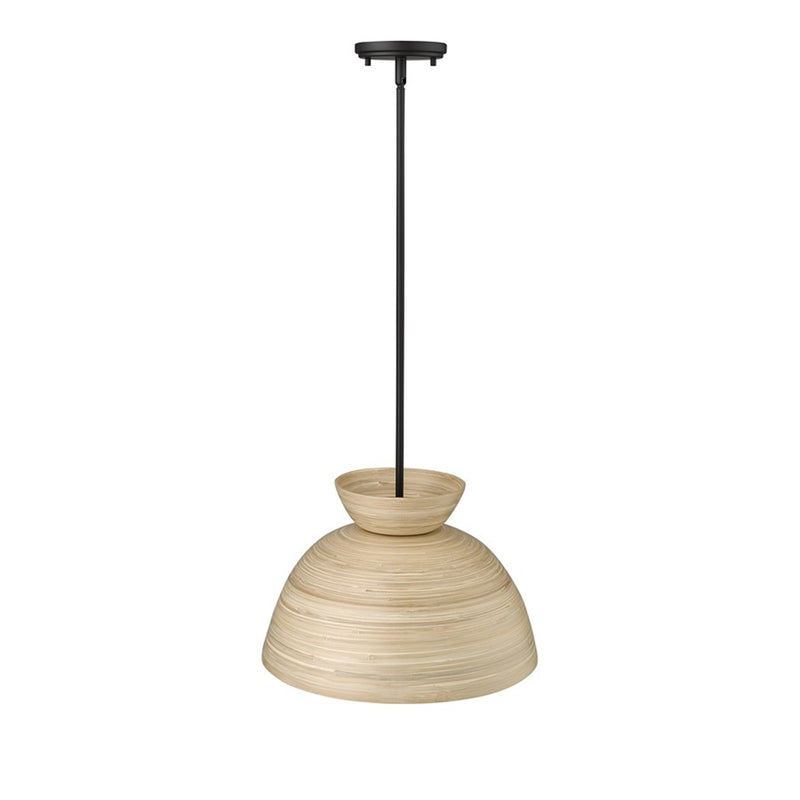 OPEN BOX: Millennium Lighting Jaycen 16in 1-Light Pendant | Matte Black and Bamboo Nature Shade | Kitchen Island & Dining Room | Model MN48001-MB