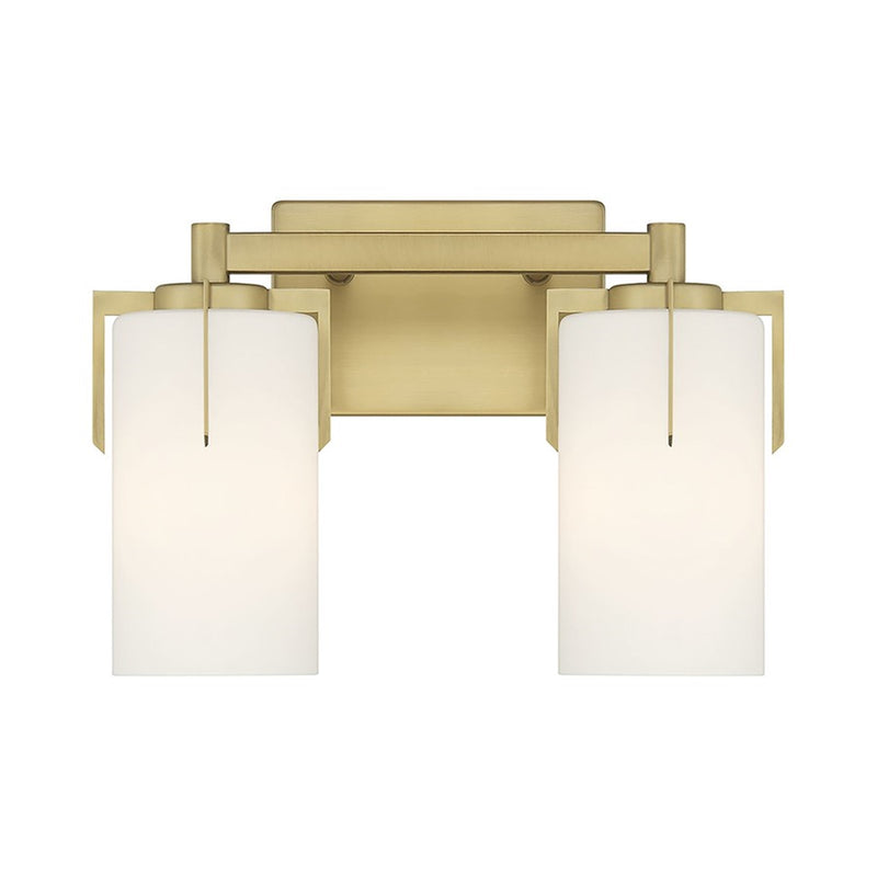 OPEN BOX: Millennium Froselle 13in 2-Light Bathroom Vanity Light | Vintage Brass and White Frosted Glass | Bathroom Vanity | Model MN65002-VB